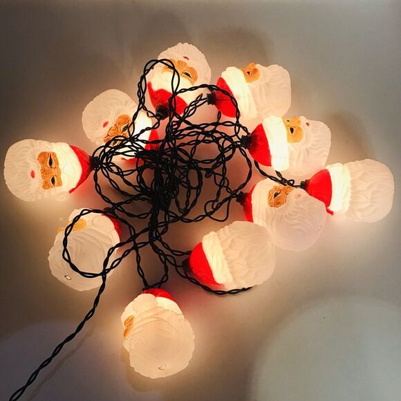 Vintage Santa Clause Christmas Tree Lights String Eclectic 10 Lights 15 Ft 1996 - Picture 1 of 5